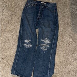 Levi's Blue Distressed Straight Leg Jeans
